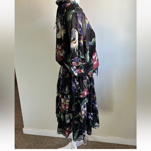 Lauren Ralph Lauren $165 Floral Crinkle Georgette Dress sz 12 Black Label NEW - Picture 15 of 16